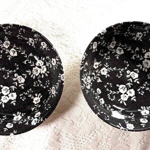 Royal Stafford Black Chintz Soup Bowl –Set of 2, White Roses & Vines, Earthenwar